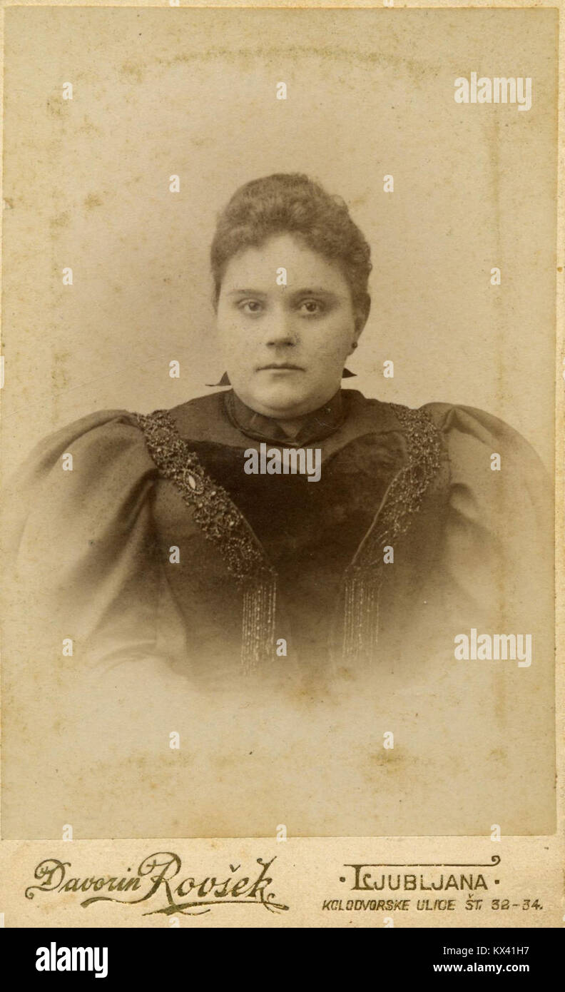 Ce portrait de Davorin Rovsek représente une femme d'une manière détaillée et expressive, mettant en valeur la maîtrise de l'artiste dans la capture de l'émotion et de la personnalité humaines à travers le portrait. Banque D'Images