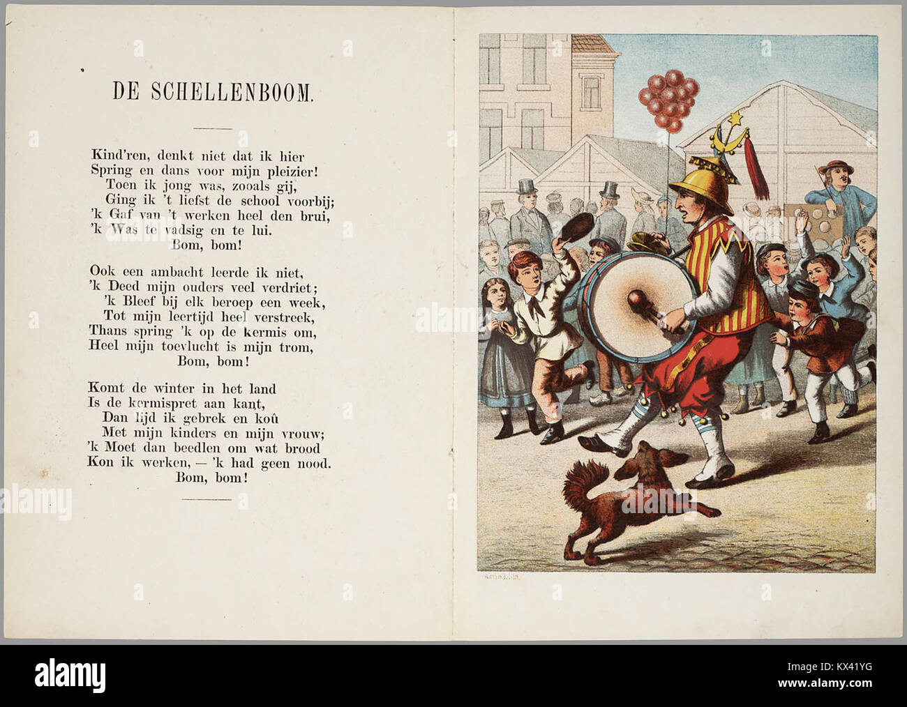 Cette image montre 'de luchtballon van Godard en Kermisvreugde', représentant une scène historique de montgolfière de Godard, illustrant les premières activités de l'aviation et du parc des expositions. Banque D'Images