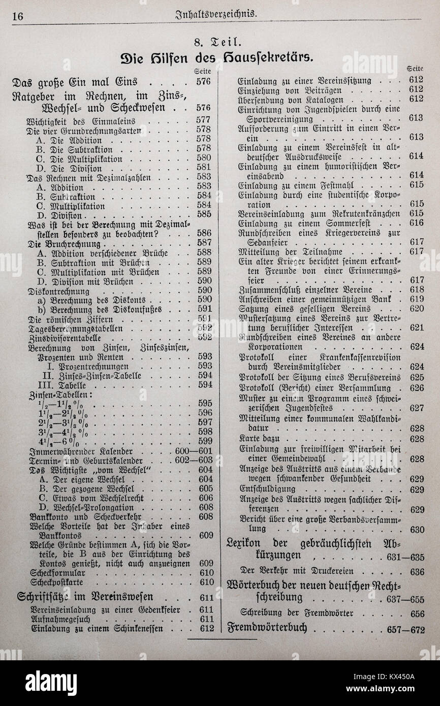 Page 16 de « Der Haussekretär » présentant des conseils sur la gestion des ménages, des routines de nettoyage et des conseils domestiques Banque D'Images