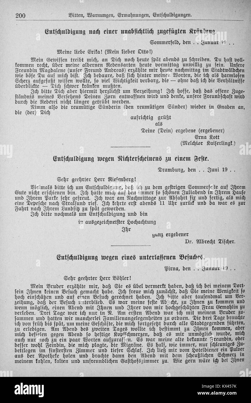 Page 200 de 'Der Haussekretär' édité par Carl Otto, publié à Berlin vers 1900. Cette page fournit un modèle pour une lettre de recommandation officielle, illustrant les directives du livre sur la correspondance professionnelle. Banque D'Images