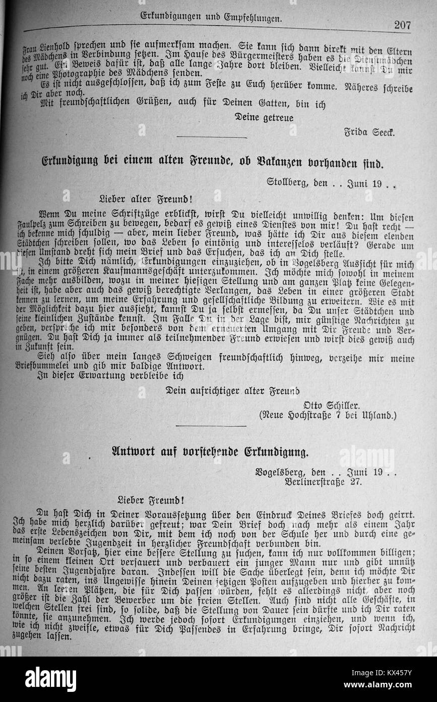 Page 207 de 'Der Haussekretär', édité par Carl Otto, publié à Berlin vers 1900. Cette page présente un modèle pour un contrat d'affaires, mettant en valeur l'utilité du livre dans les affaires juridiques professionnelles. Banque D'Images