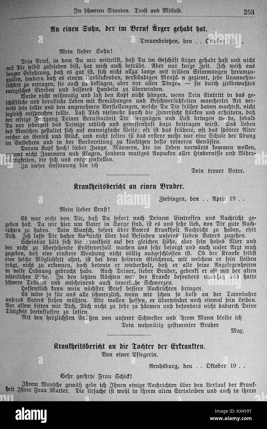 Page 253 de 'Der Haussekretär' édité par Carl Otto, publié à Berlin vers 1900. Cette page fournit un modèle pour une lettre de démission officielle, démontrant l'utilité du livre dans la correspondance professionnelle. Banque D'Images