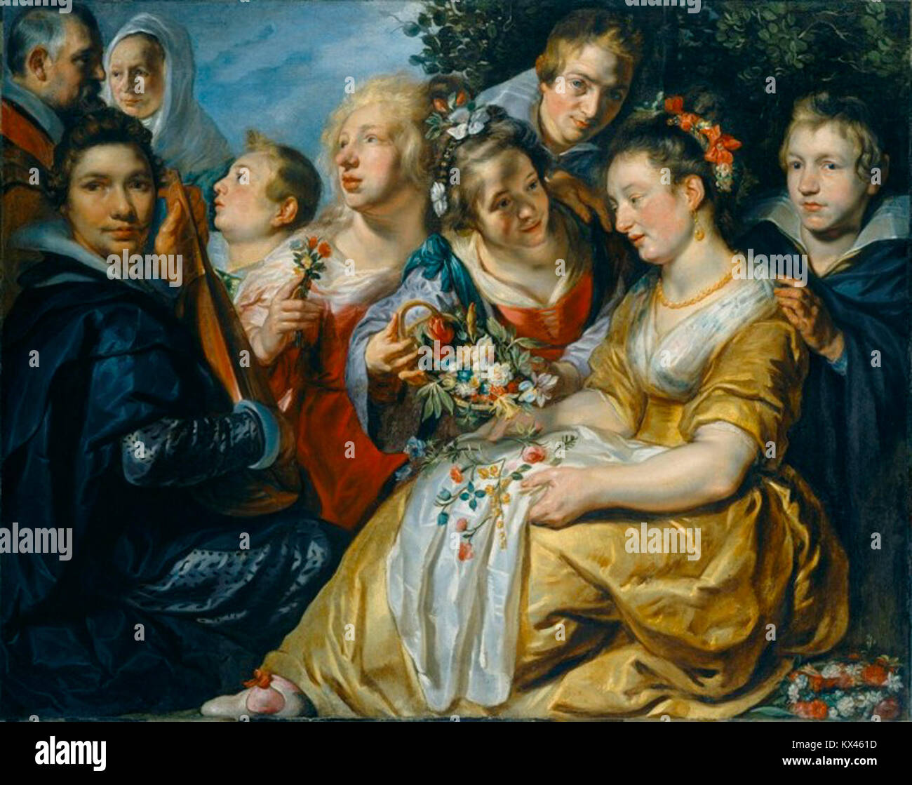 Ce portrait d'Adam van Noort avec la famille de son beau-père illustre les réseaux artistiques flamands du XVIe siècle, les liens familiaux et le rôle des peintres dans les milieux sociaux et professionnels. Banque D'Images