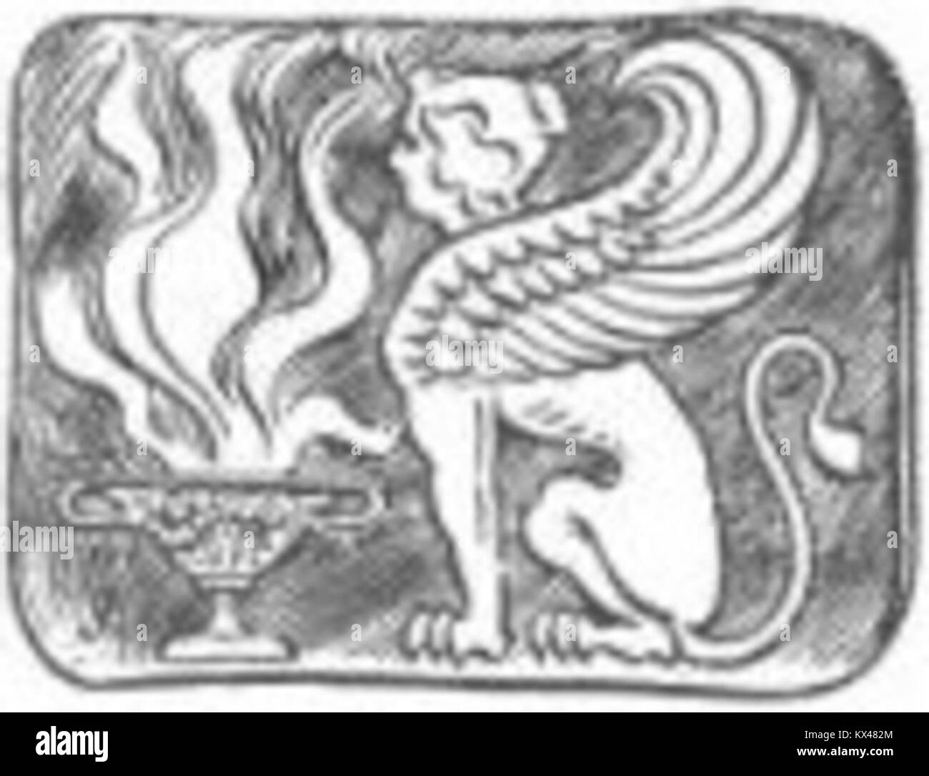 Illustration d'un sphinx du magazine catalan 'les Multituts', mettant en valeur le style artistique du début du XXe siècle. Banque D'Images