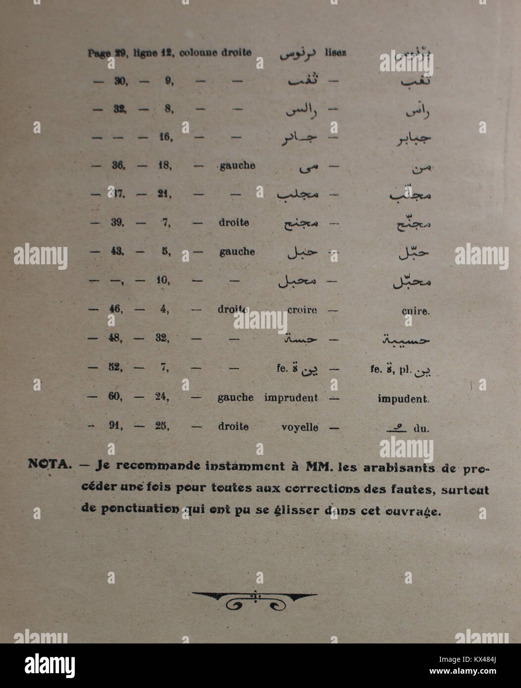 Dictionnaire Arabe-Français par Alfred Nicolas (1938) 04 Banque D'Images