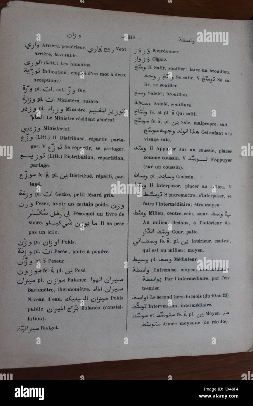 Dictionnaire Arabe-Français par Alfred Nicolas (1938) p 318 Banque D'Images