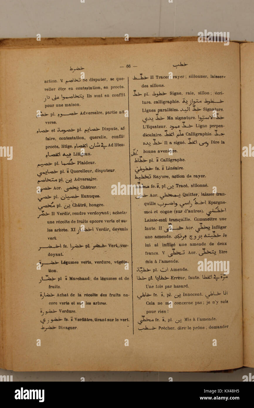 Dictionnaire Arabe-Français par Alfred Nicolas (1938) p 66 Banque D'Images