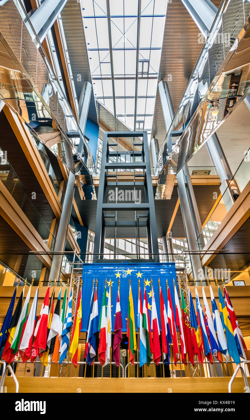 La salle de presse du Parlement européen à Strasbourg, France Banque D'Images