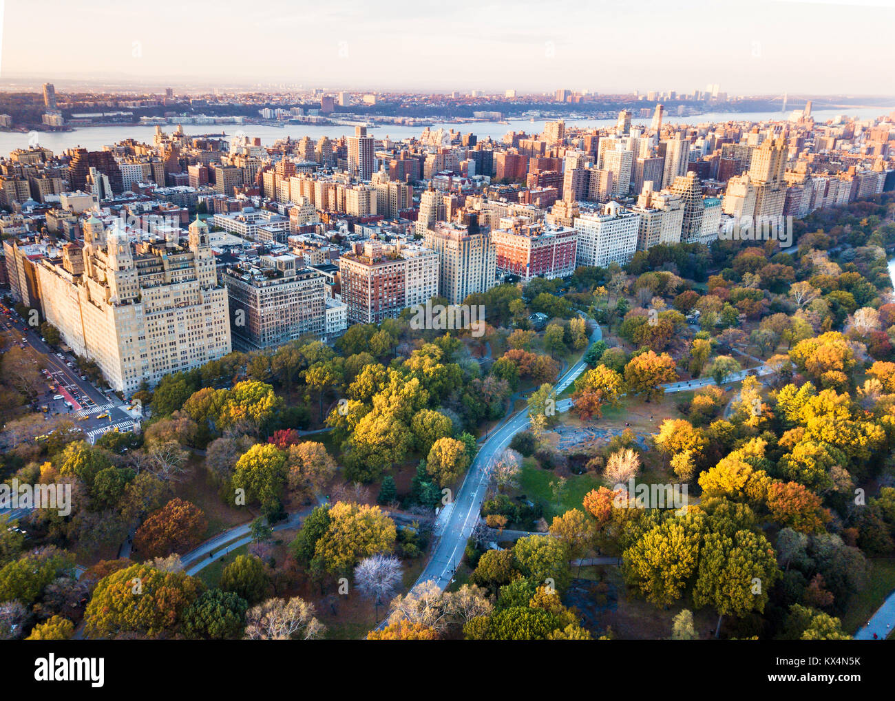 New York panorama shot de Central Park, vue aérienne en saison d'automne Banque D'Images