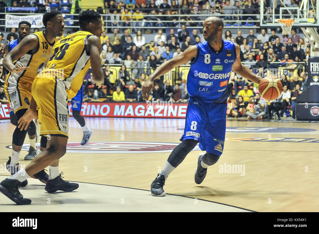 Turin, Italie. 07Th Jan, 2018. Marcus Landry (Germani Panier Brescia) au cours de la SERIE A PANIER CAMPIONATO 2017/18 match de basket-ball entre FIAT AUXILIUM TORINO VS GERMANI BRESCIA à PalaRuffini le 7 janvier 2017 à Turin, Italie. Crédit : FABIO ANNEMASSE/Alamy Live News Banque D'Images