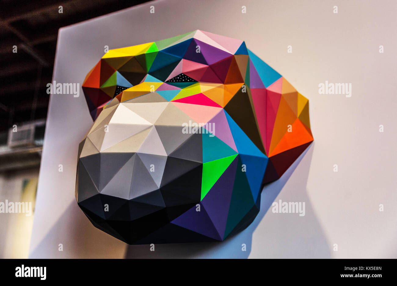 Tête de singe sculpture géométrique, murs, Wynwood Miami, Floride, USA. Banque D'Images