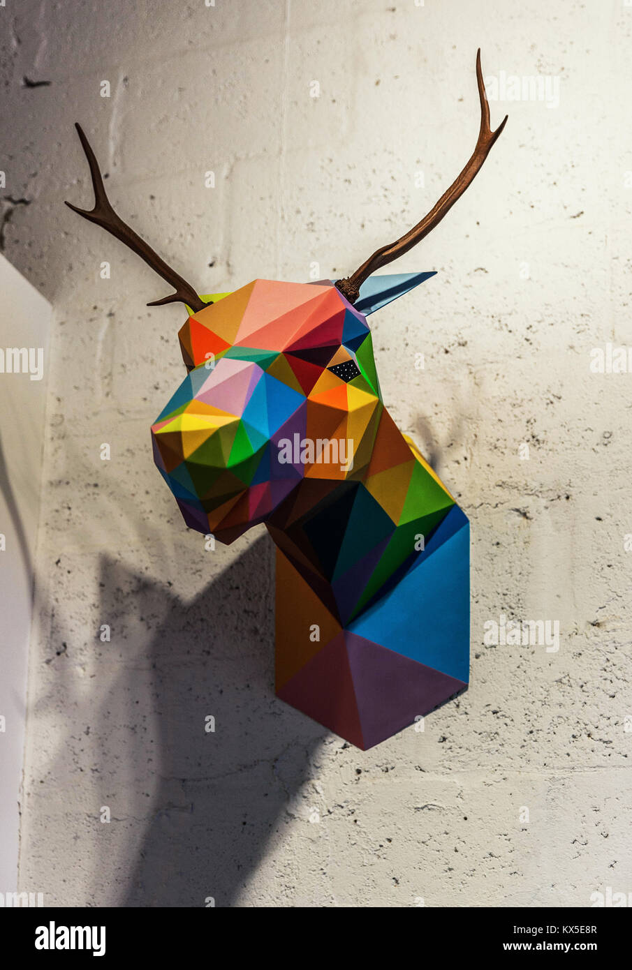 Tête de cerf sculpture géométrique, murs, Wynwood Miami, Floride, USA. Banque D'Images