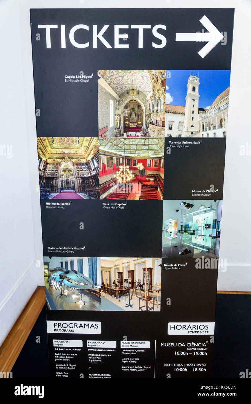 Coimbra Portugal,Université de Coimbra,programmes visiteurs,billets,horaire,hispanique,immigrants,Portugais,PT170704036 Banque D'Images