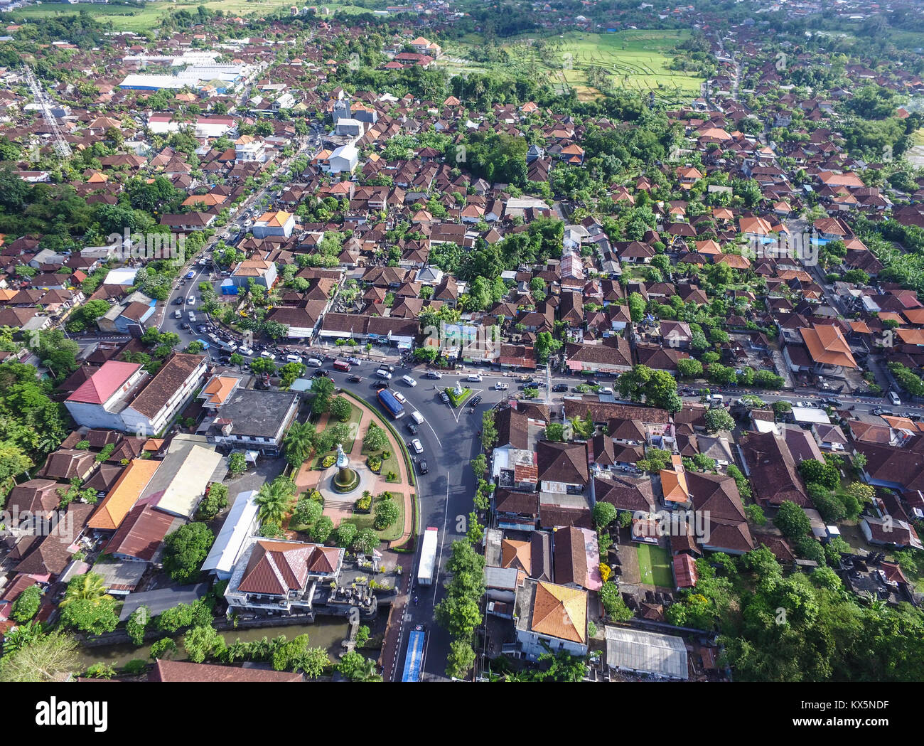 Un drone aérien voir zone Sempidi, le bord du côté nord de la ville de Denpasar. Banque D'Images