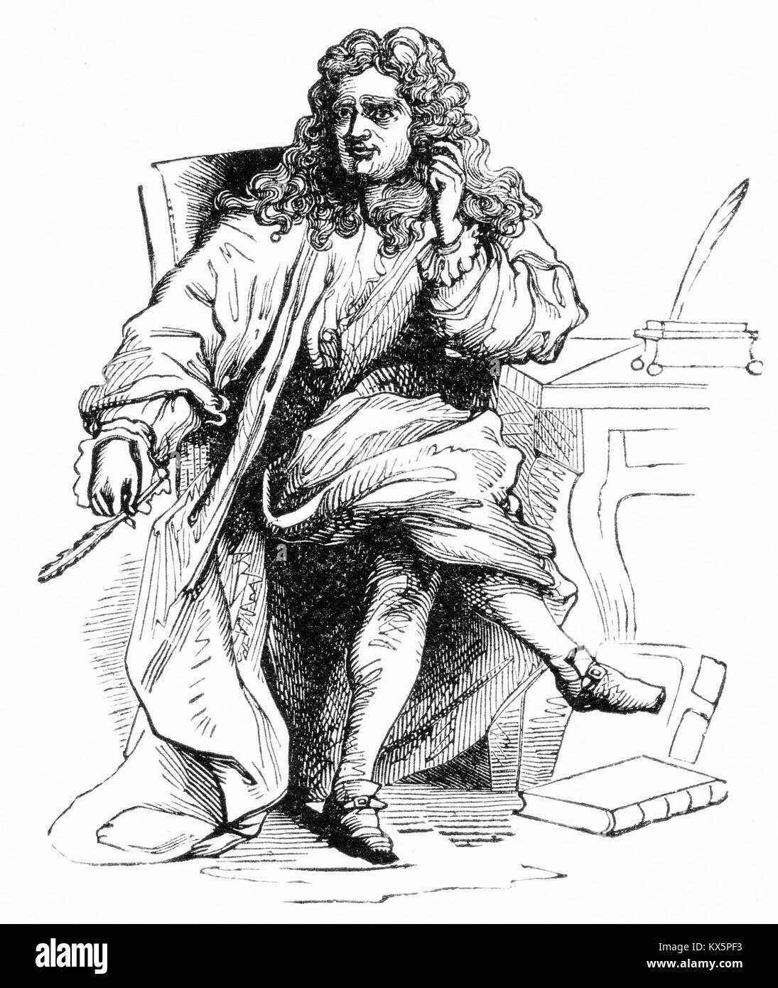 Gravure de Nicolas Boileau (1636 - 1711), poète français, auteur, contemporain de Jean Racine. Banque D'Images