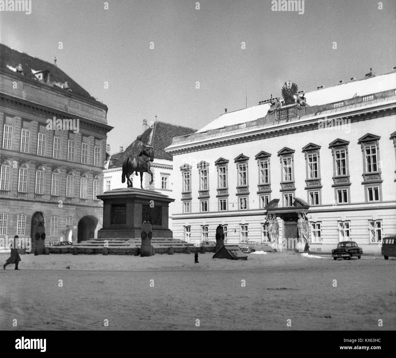 Vienne 1956 Statue équestre de de Joseph II en Autriche, Vienne Carré Grüner Markt, Banque D'Images