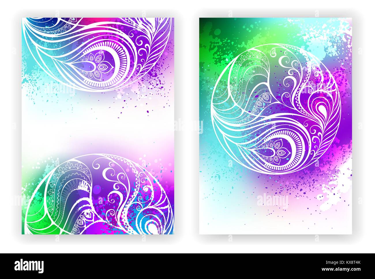 Design lumineux avec un contour blanc motif abstrait multicolore peint sur un fond de peinture aquarelle. Dessin abstrait. Style Boho. Illustration de Vecteur