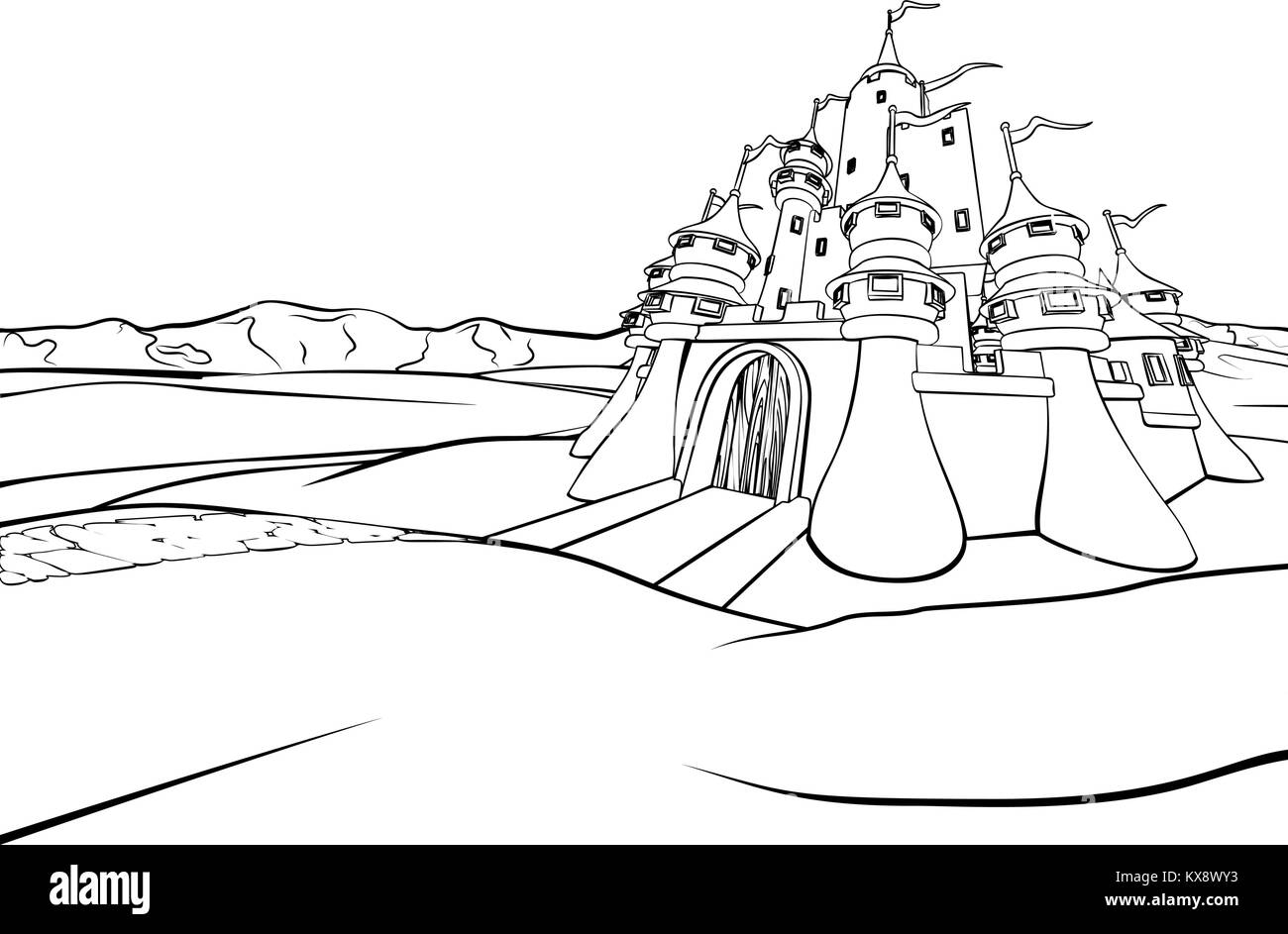 Château de fond de scène de dessin animé Illustration de Vecteur