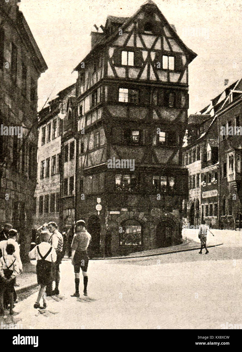 NUREMBERG (Nürnberg), la Bavière, l'Allemagne nazie - bâtiments médiévaux en 1932 Banque D'Images