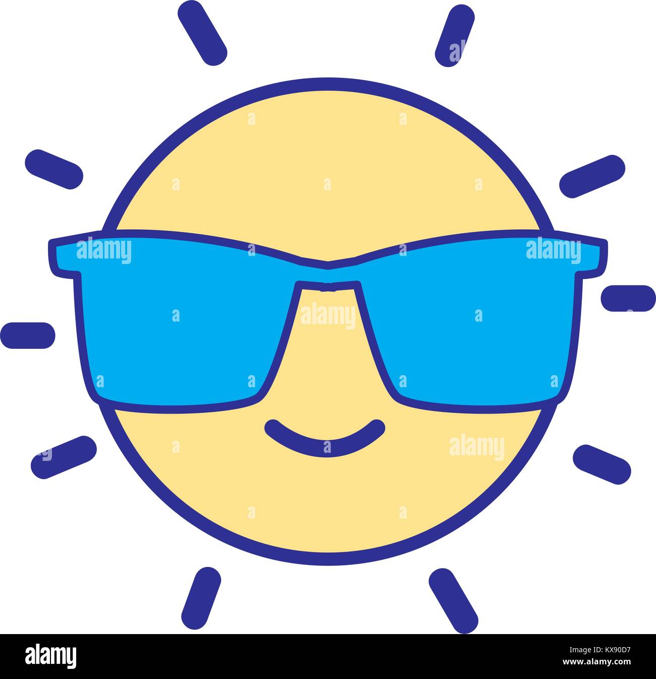 Couleur complet heureux et mignon kawaii avec des lunettes de soleil Image  Vectorielle Stock - Alamy