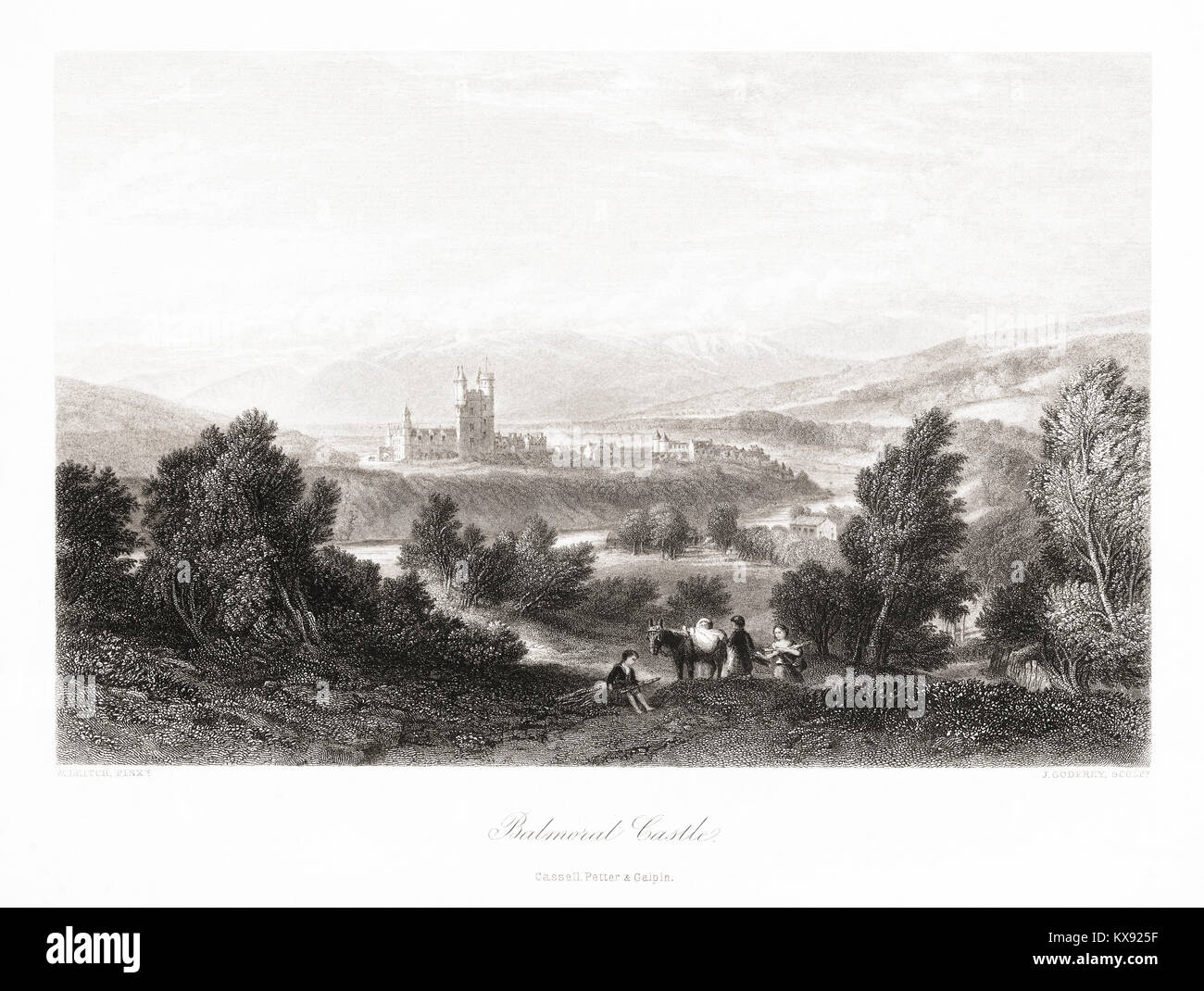 Le château de Balmoral, Royal Deeside, Aberdeenshire, Ecosse. Souvent utilisé comme résidence d'été par la famille royale britannique. À partir d'un 19e siècle imprimer. Banque D'Images