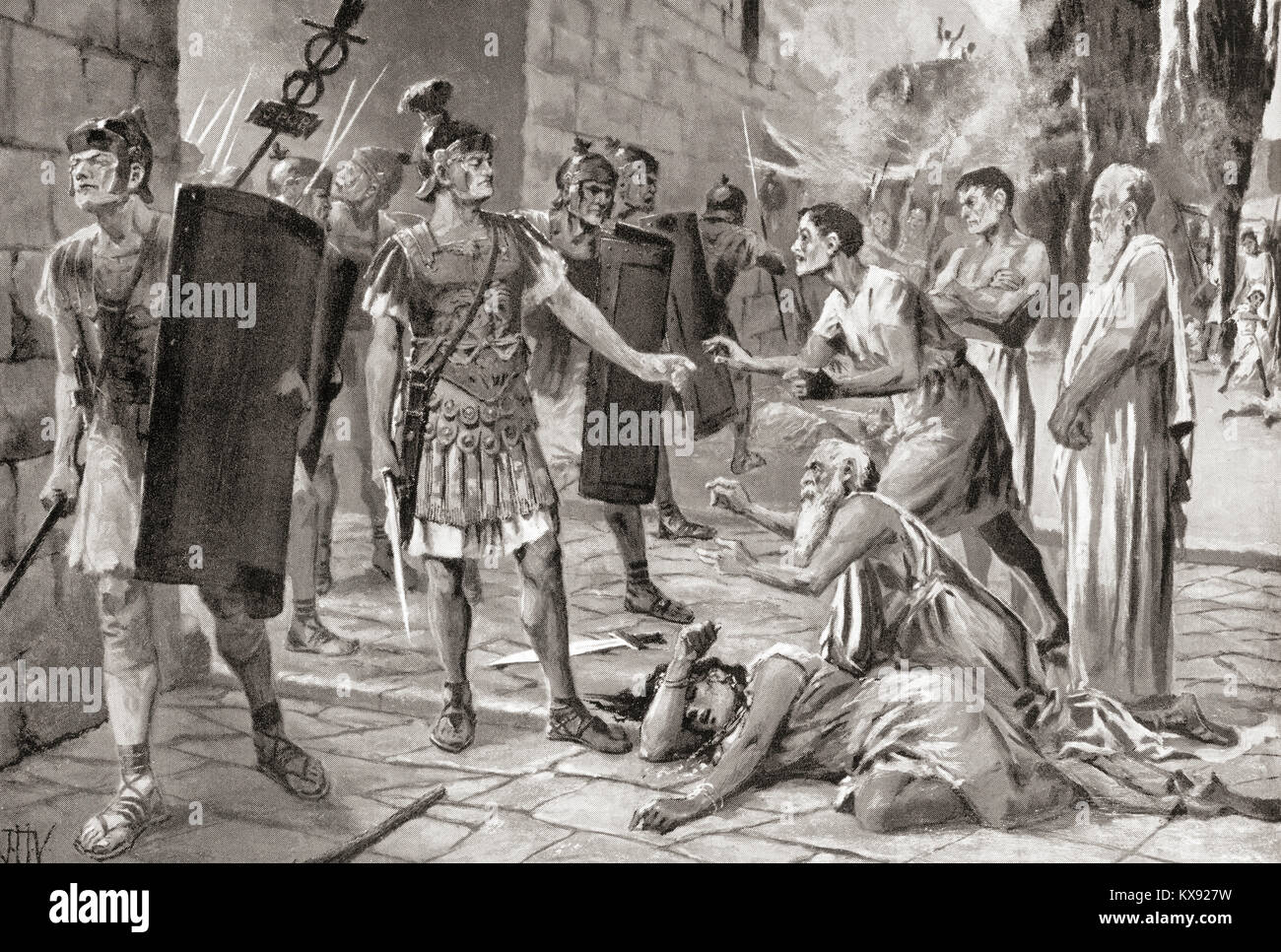 L'abandon de l'ancienne ville de Fregellae à Lucius Opimius après la révolte de 125 BC. Après la peinture de J.H. Valda, (d. 1941). L'histoire de Hutchinson de l'ONU, publié en 1915. Banque D'Images