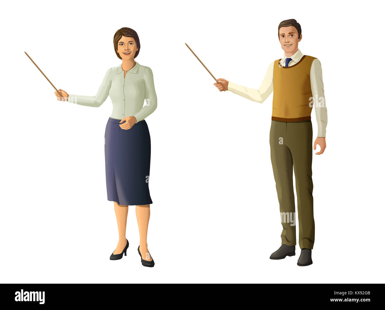 Enseignants masculins et féminins. Illustration numérique avec chemin de détourage inclus. Banque D'Images