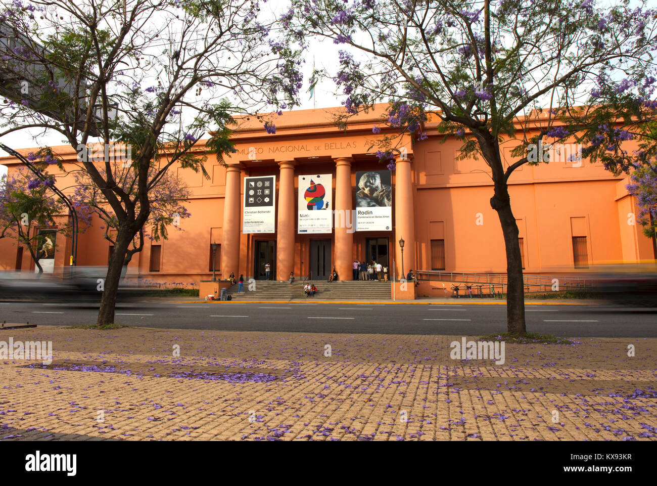 La façade principale de la 'Museo Nacional de Bellas Artes' au printemps avec des arbres Jacaranda. Recoleta, Buenos Aires, Argentine. Banque D'Images
