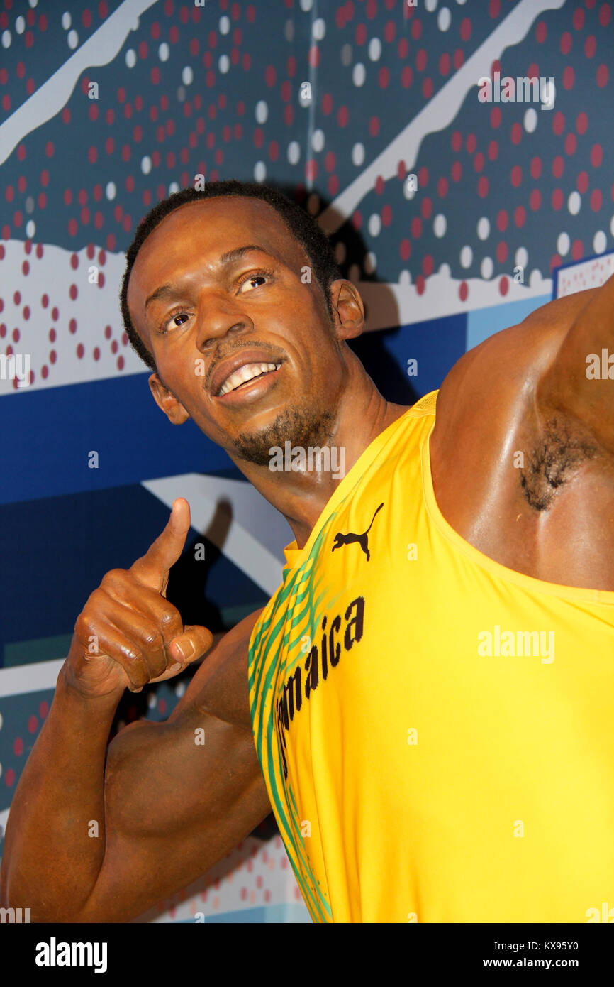 - Londres, Royaume-Uni, 08, juillet 2014. Madame Tussauds à Londres. Statue de cire d'Usain Bolt Banque D'Images