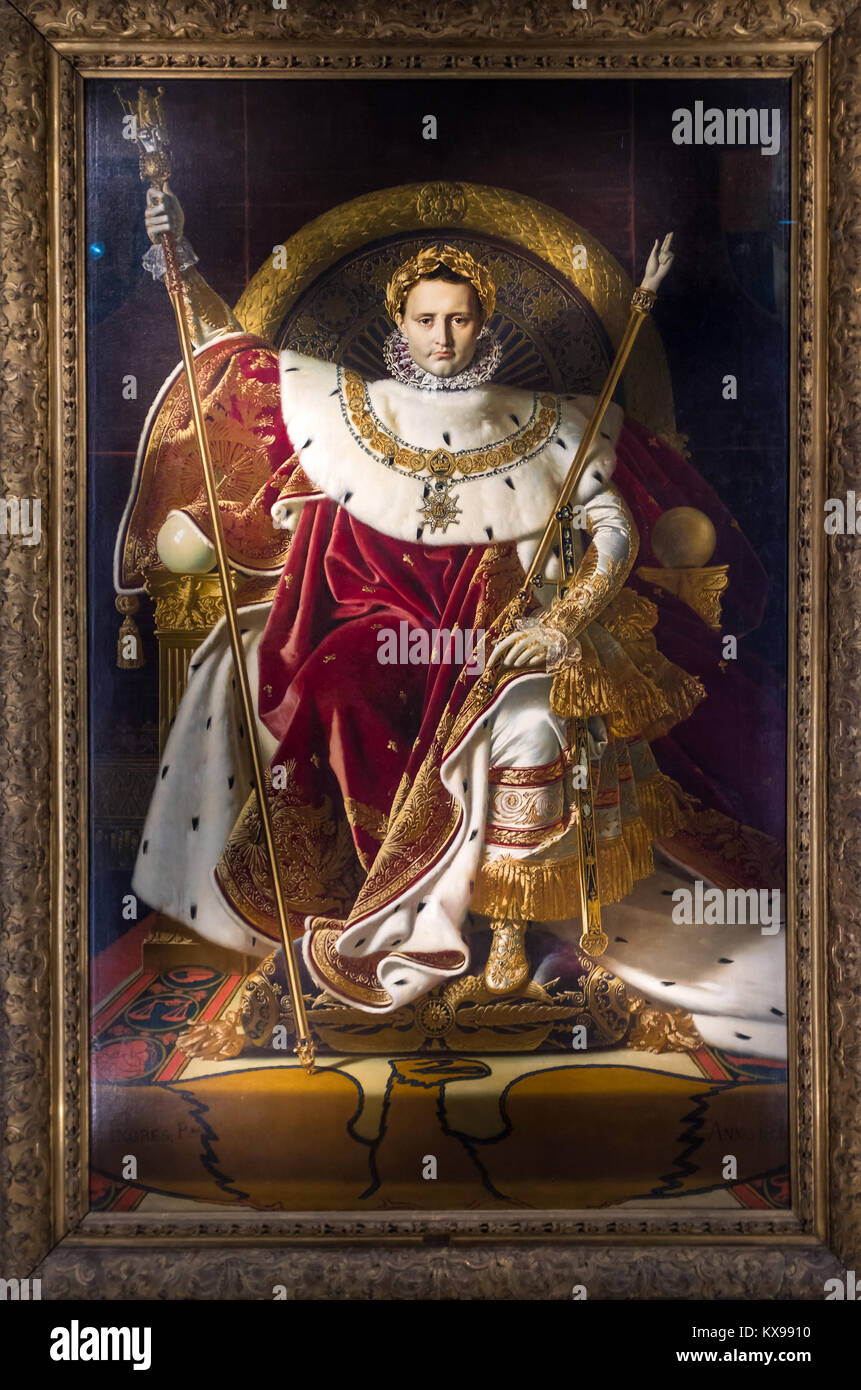 PARIS - 10 décembre 2017 : Peinture de Napoléon 1er empereur des Français 18 mai 1804 - 6 avril 1814 par JEAN-AUGUSTE-Dominique Ingres au Musée de l'armée dans la région de Pa Banque D'Images