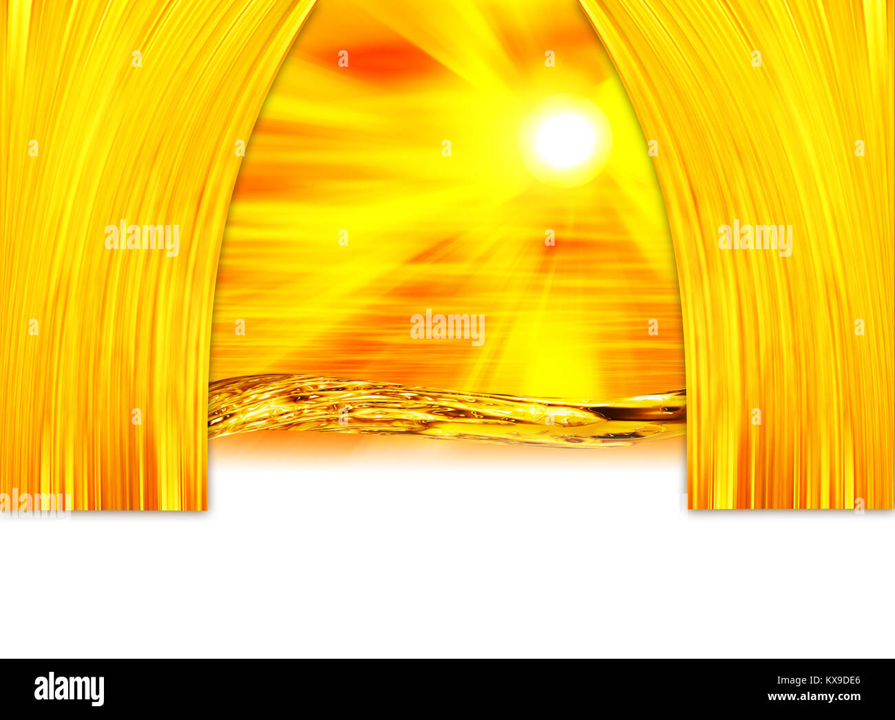 Rideaux de scène théâtre d'or en toile de fond. Résumé fond or avec soleil et rayons, Golden wave avec copie espace blanc. Banque D'Images