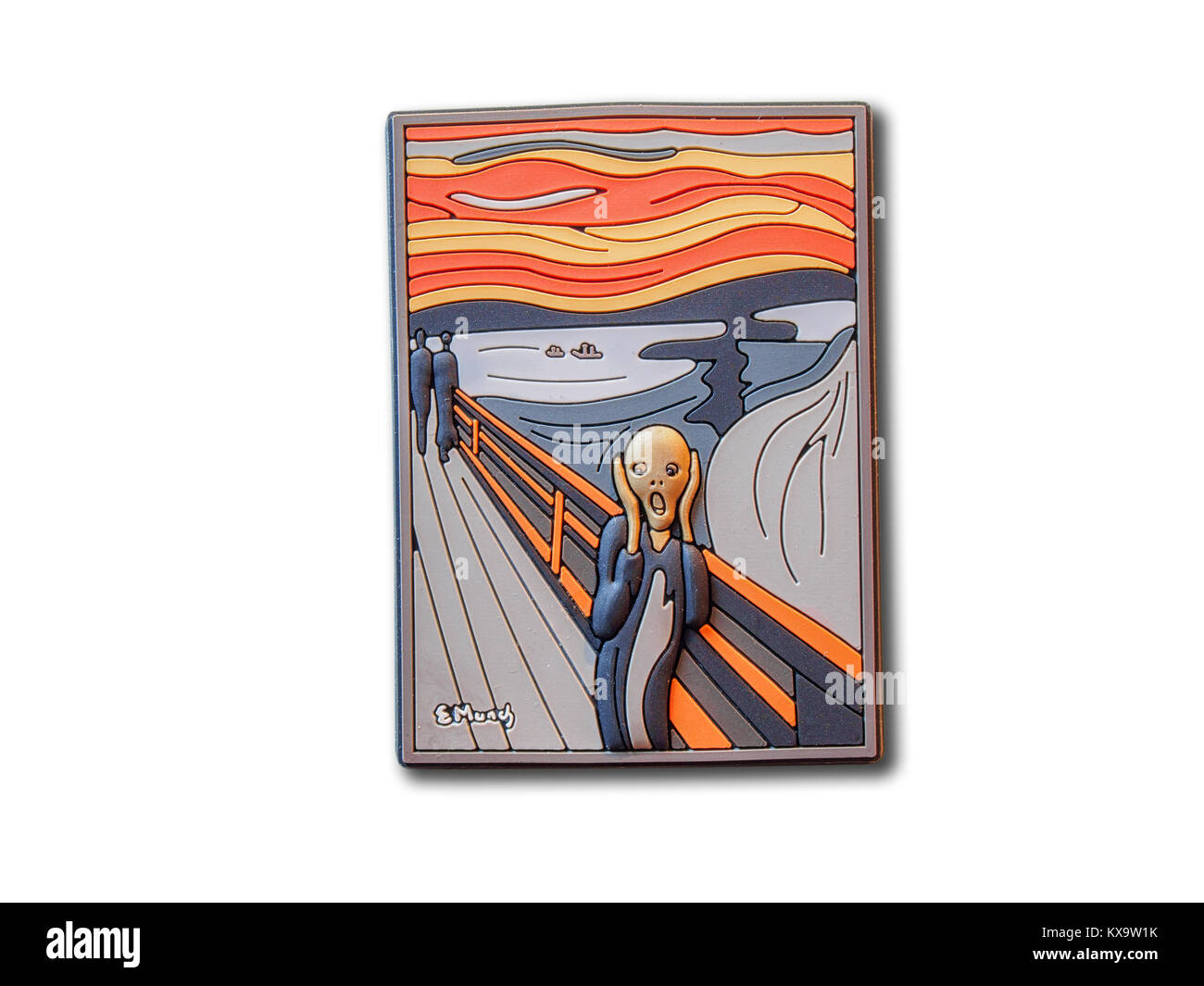 Bergen (Norvège) aimant de réfrigérateur de souvenir avec le cri d'Edvard Munch peinture isolé sur fond blanc Banque D'Images