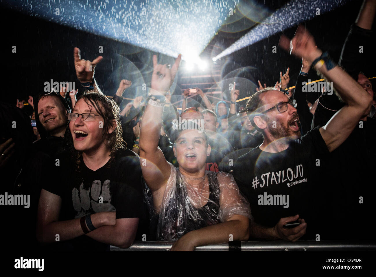 La musique et les amateurs de rock assister à un concert live avec le groupe de rock allemand Scorpions au festival heavy metal danois Copenhell 2016. Le Danemark, 23/06 2016. Banque D'Images