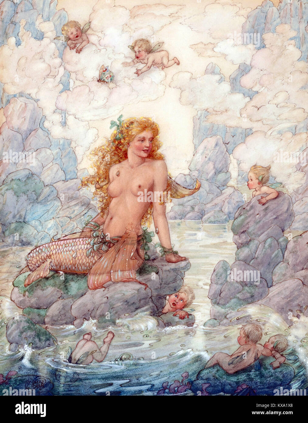 Sirène et les Anges Banque D'Images