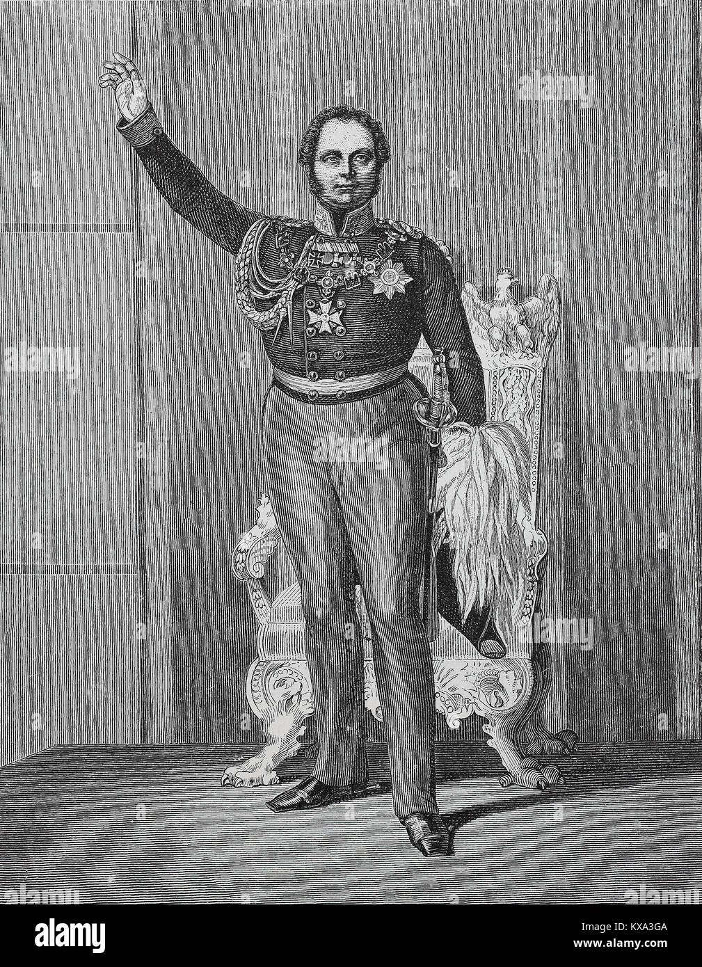 Frédéric-guillaume IV de Prusse, le 15 octobre 1795 - 2 janvier 1861, à l'ouverture de la première diète unifiée le 11 mars 1847, l'amélioration numérique reproduction à partir d'un original gravure sur bois ou de l'illustration à partir de l'année 1880 Banque D'Images