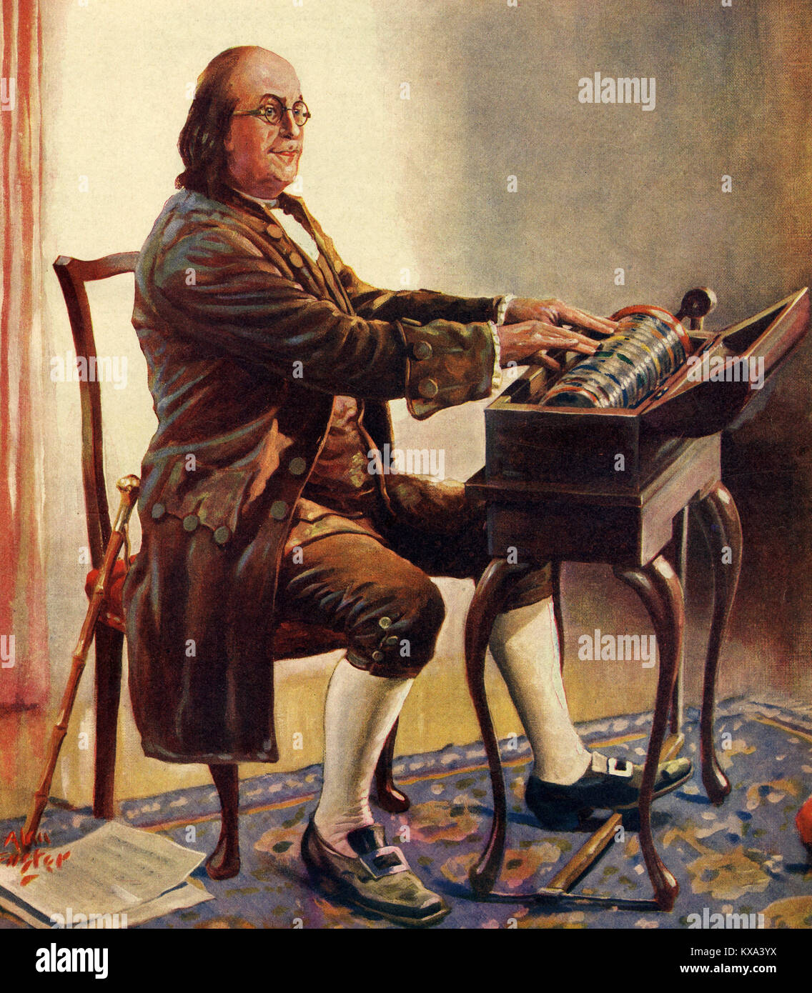 Benjamin Franklin et son Armonica Banque D'Images