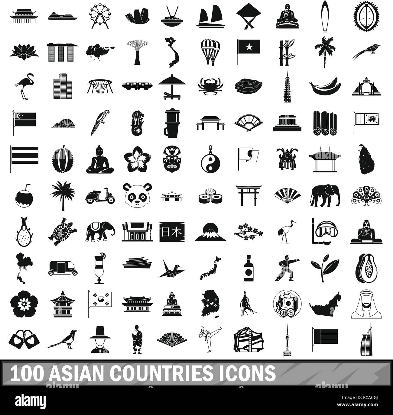 Asie 100 icons set dans un style simple Illustration de Vecteur