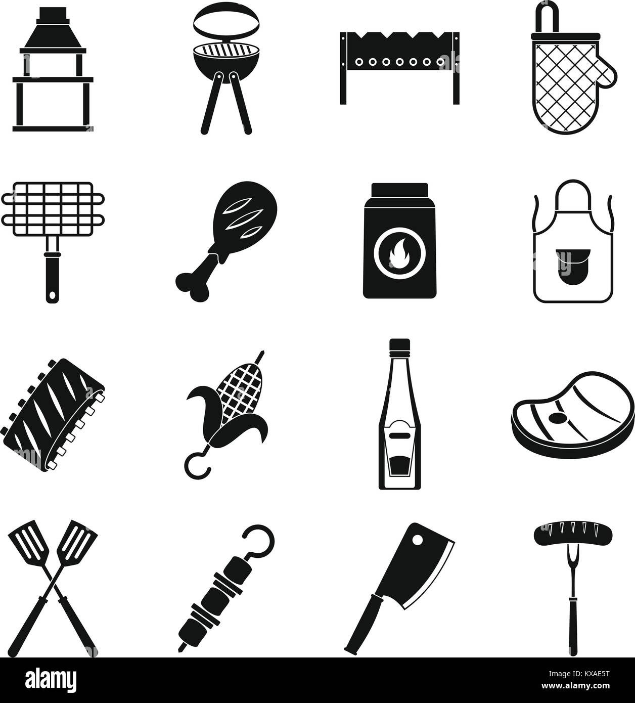 Aliments BBQ icons set, le style simple Illustration de Vecteur