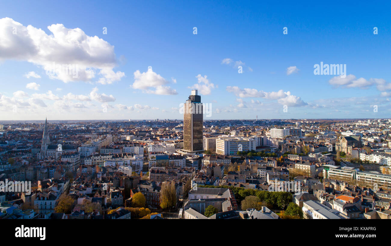 Vue aérienne de la Tour de Bretagne de Nantes, Loire Atlantique Banque D'Images