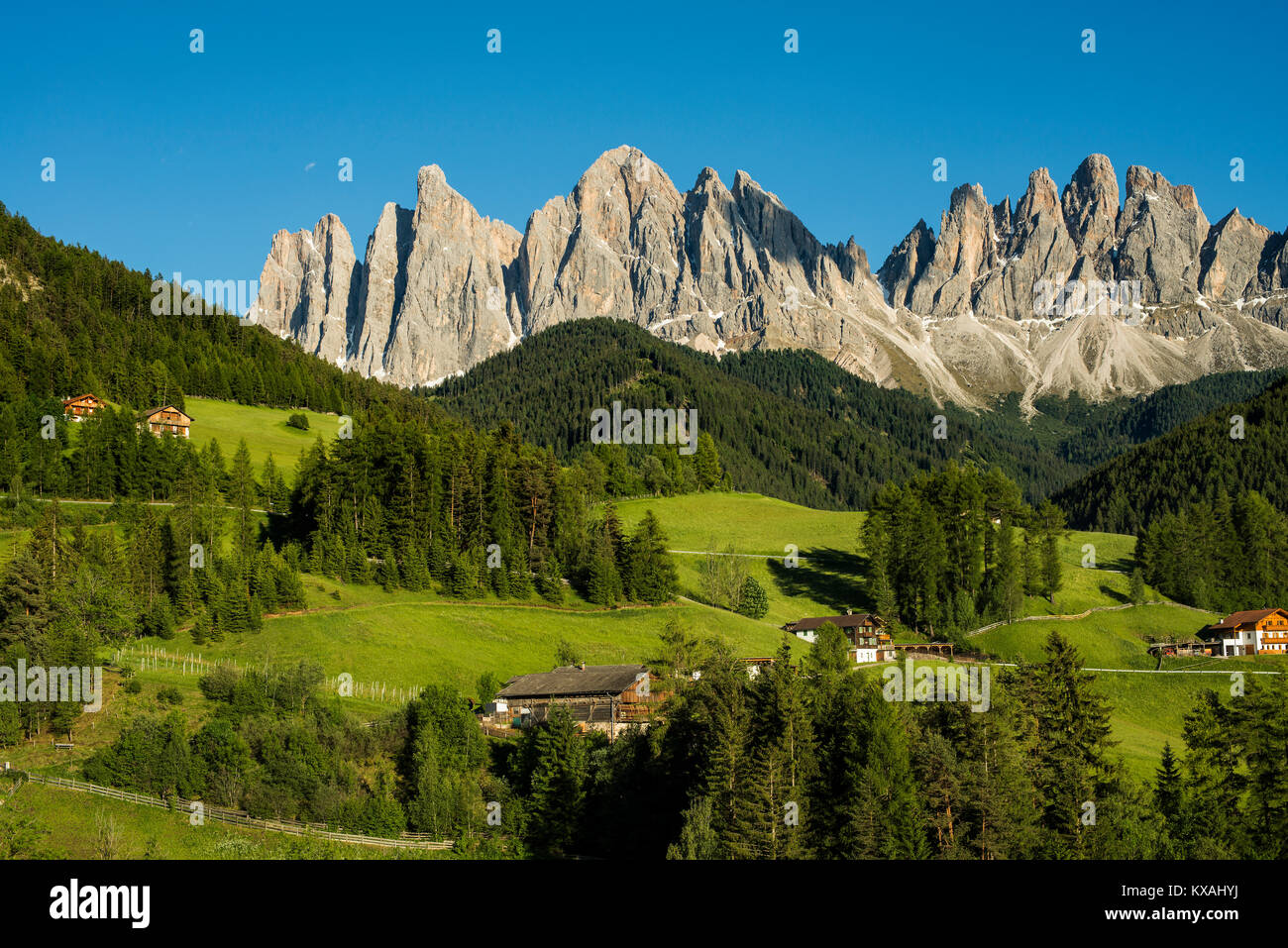 Gîte rural avant de Geislergruppe, Santa Maddalena, Villnößtal, Dolomites, Tyrol du Sud, Italie Banque D'Images