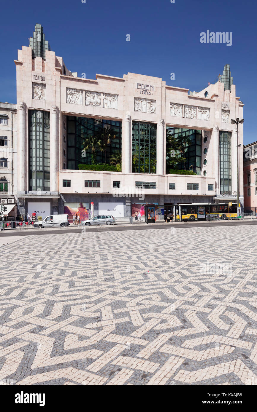 Façade art déco de l'hôtel Eden Theatro, Praca dos Restauradores, Avenida da Liberdade, Lisbonne, Portugal Banque D'Images