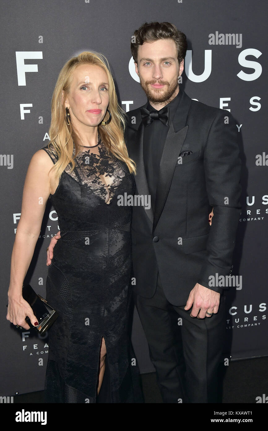 Beverly Hills, Californie. Jan 7, 2018. Sam Taylor-Johnson et son mari Aaron Taylor-Johnson assister à la Focus Golden Globe Awards After Party le 7 janvier 2018 à Beverly Hills, Californie. | Verwendung weltweit Credit : dpa/Alamy Live News Banque D'Images