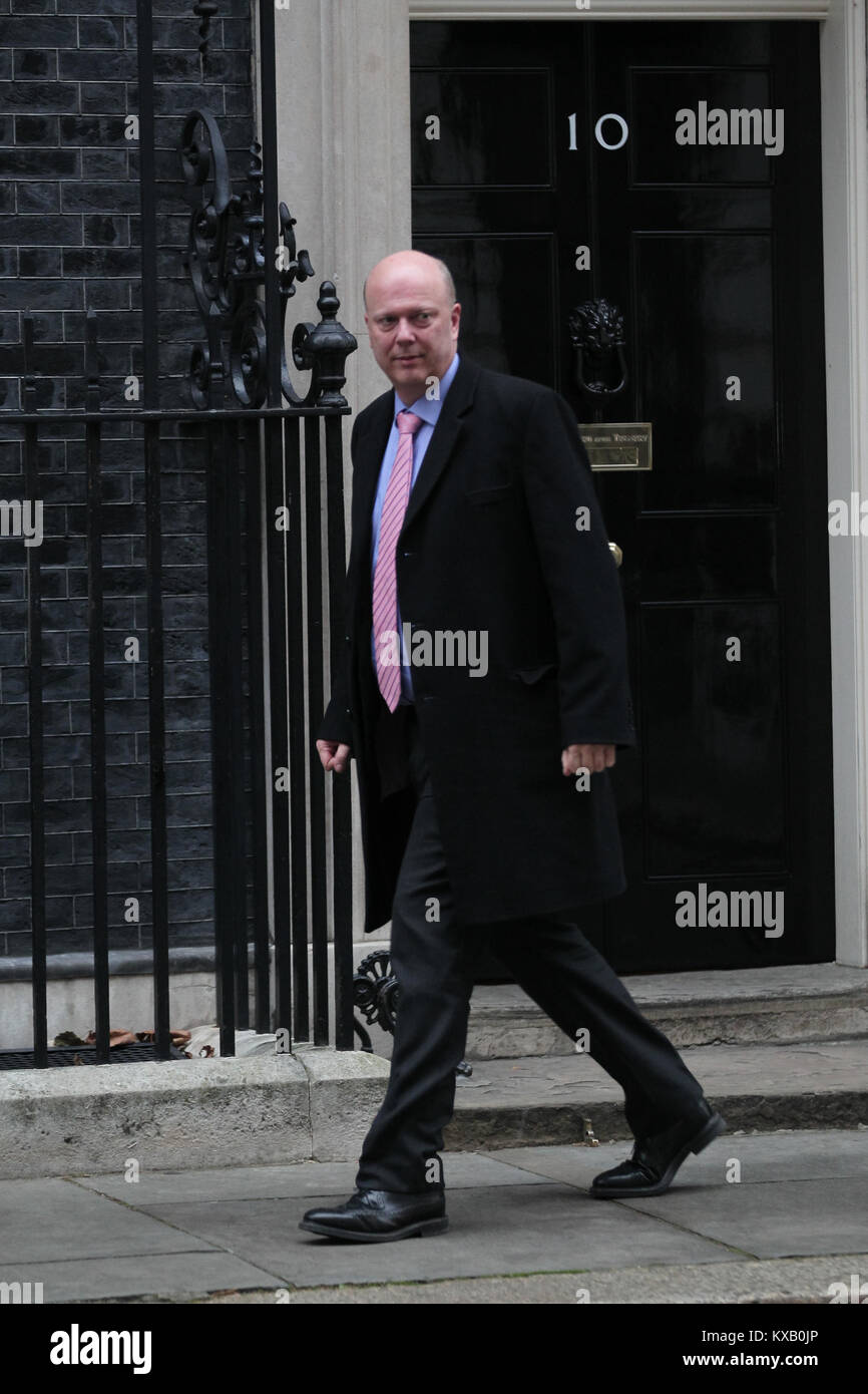 Londres, Royaume-Uni. Jan 9, 2018. Chris Grayling député Secrétaire d'État aux Transports assiste à une réunion du cabinet au 10 Downing Street, Londres. Credit : RM Press/Alamy Live News Banque D'Images