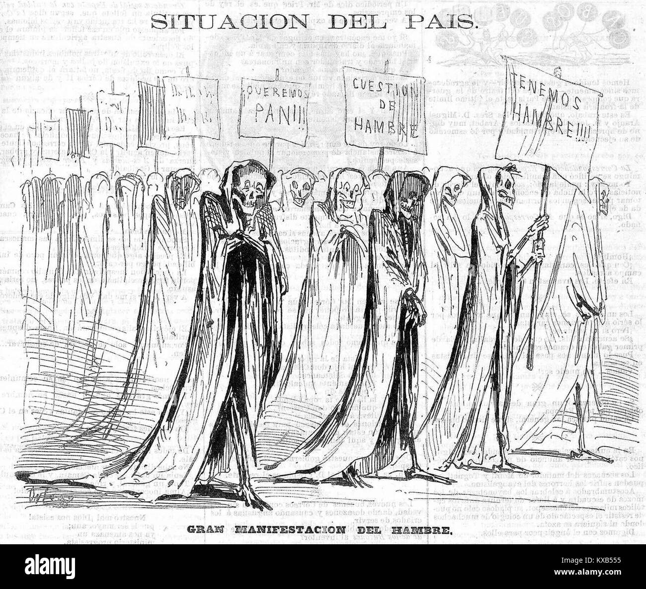 Une œuvre intitulée « Gran manifestación del hambre » par Ortego, qui décrit les thèmes de la faim et des conditions sociales à travers la représentation visuelle. Banque D'Images