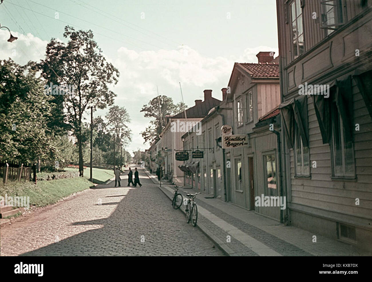 Une image historique de Gränna, en Suède, représentant l'architecture, les rues et le paysage urbain traditionnel de la ville dans la région du comté de Jönköping. Banque D'Images