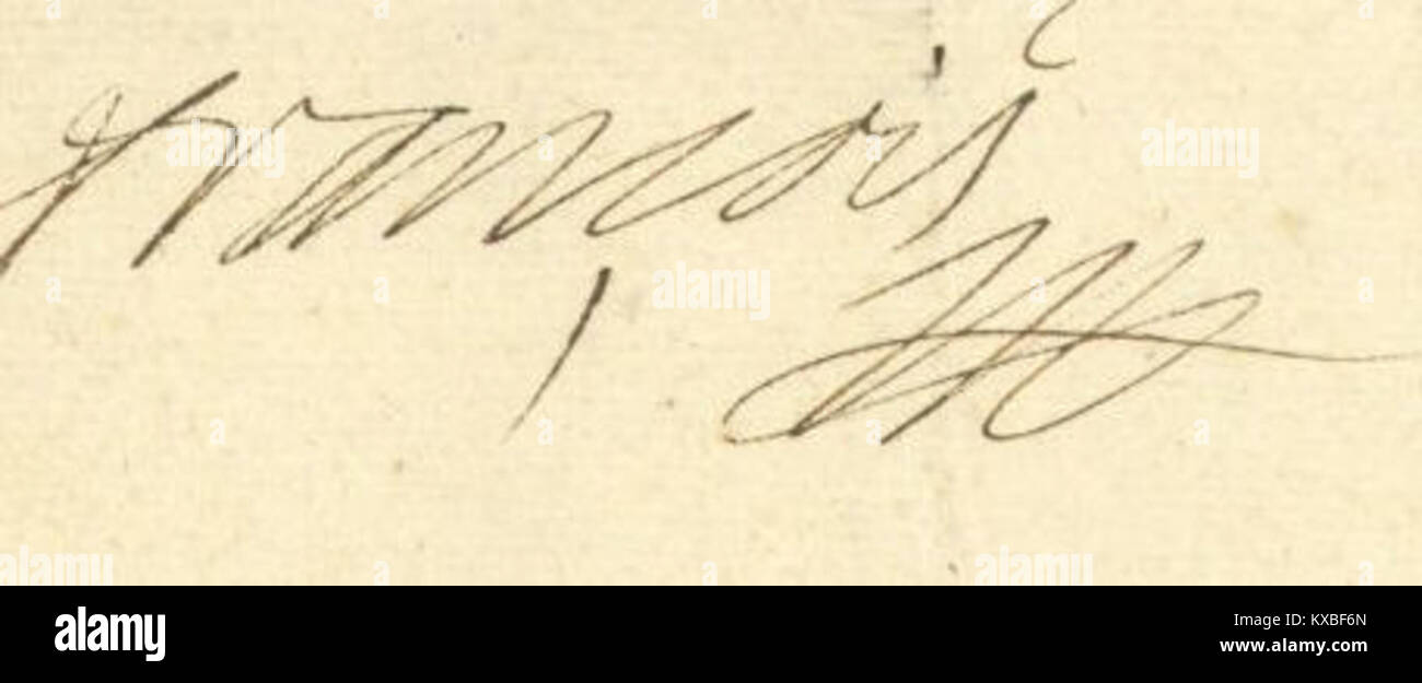 La signature de 1730 de François Ier, duc de Lorraine, plus tard François Ier, empereur du Saint-Empire romain germanique, documentant les documents officiels et la marque personnelle d'un personnage historique. Banque D'Images