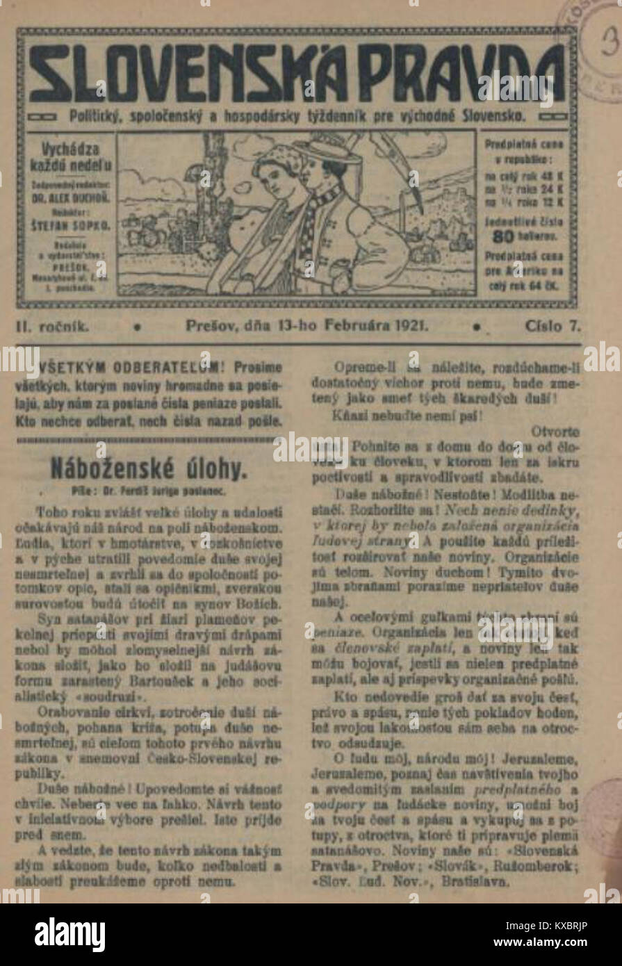 Slovenská Pravda est un journal slovaque qui a joué un rôle important dans le journalisme national, reportant sur les développements politiques, sociaux et internationaux en Slovaquie. Banque D'Images
