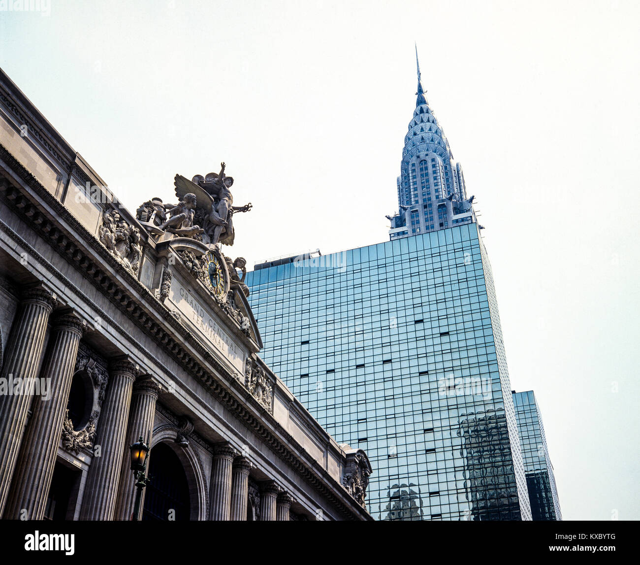 New York 1980s, fronton de la gare de Grand Central terminal, l'hôtel Grand Hyatt, le meilleur bâtiment Chrysler, Manhattan, New York City, NY, NYC, ETATS-UNIS, Banque D'Images