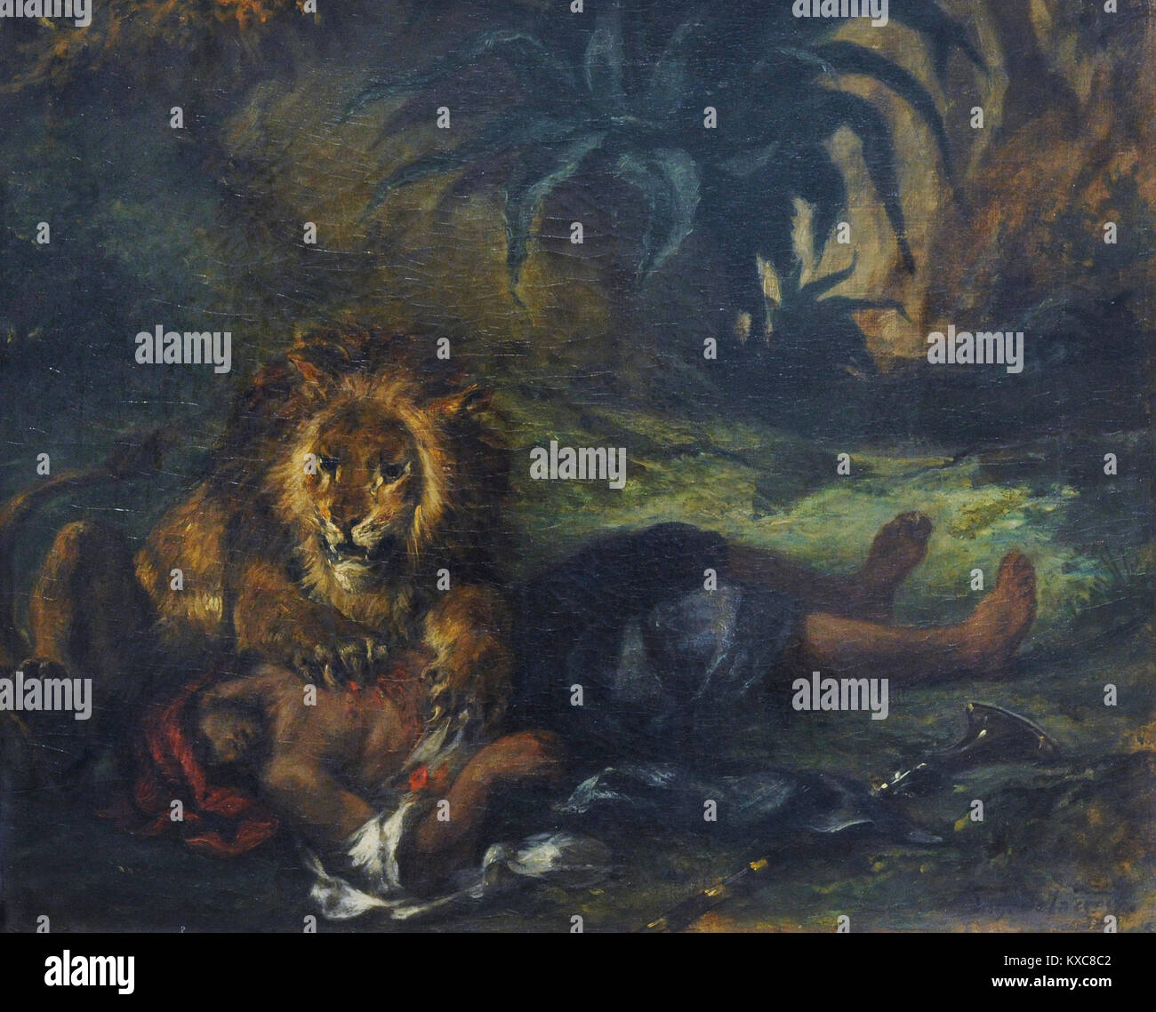 Eugène Delacroix (1798-1863). Le peintre français. L'histoire d'un lion mort, 1847 Arabes. Musée national. Stockholm. La Suède. Banque D'Images
