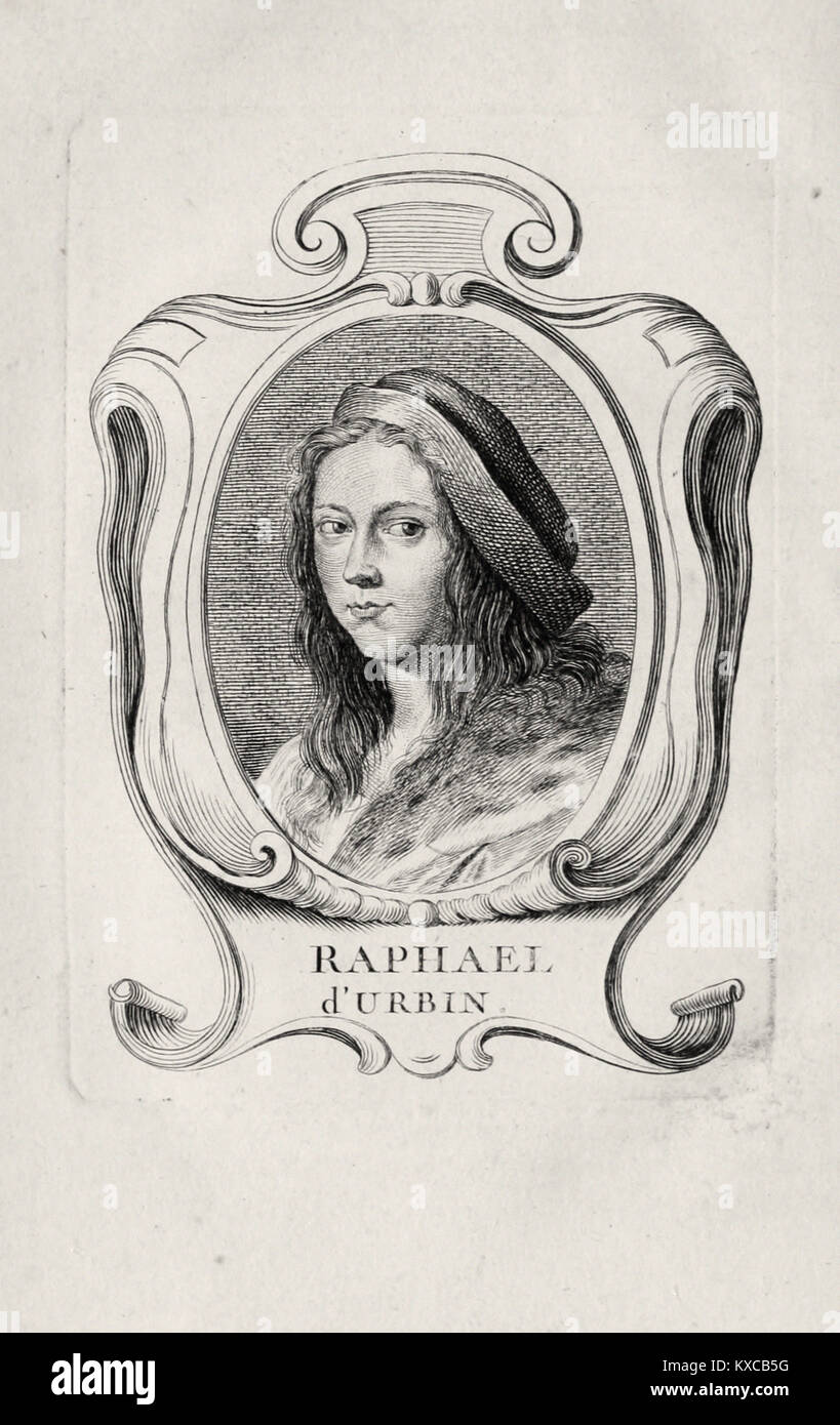 Portrait du peintre Raffaello Sanzio da Urbino - gravure 18e siècle français Banque D'Images